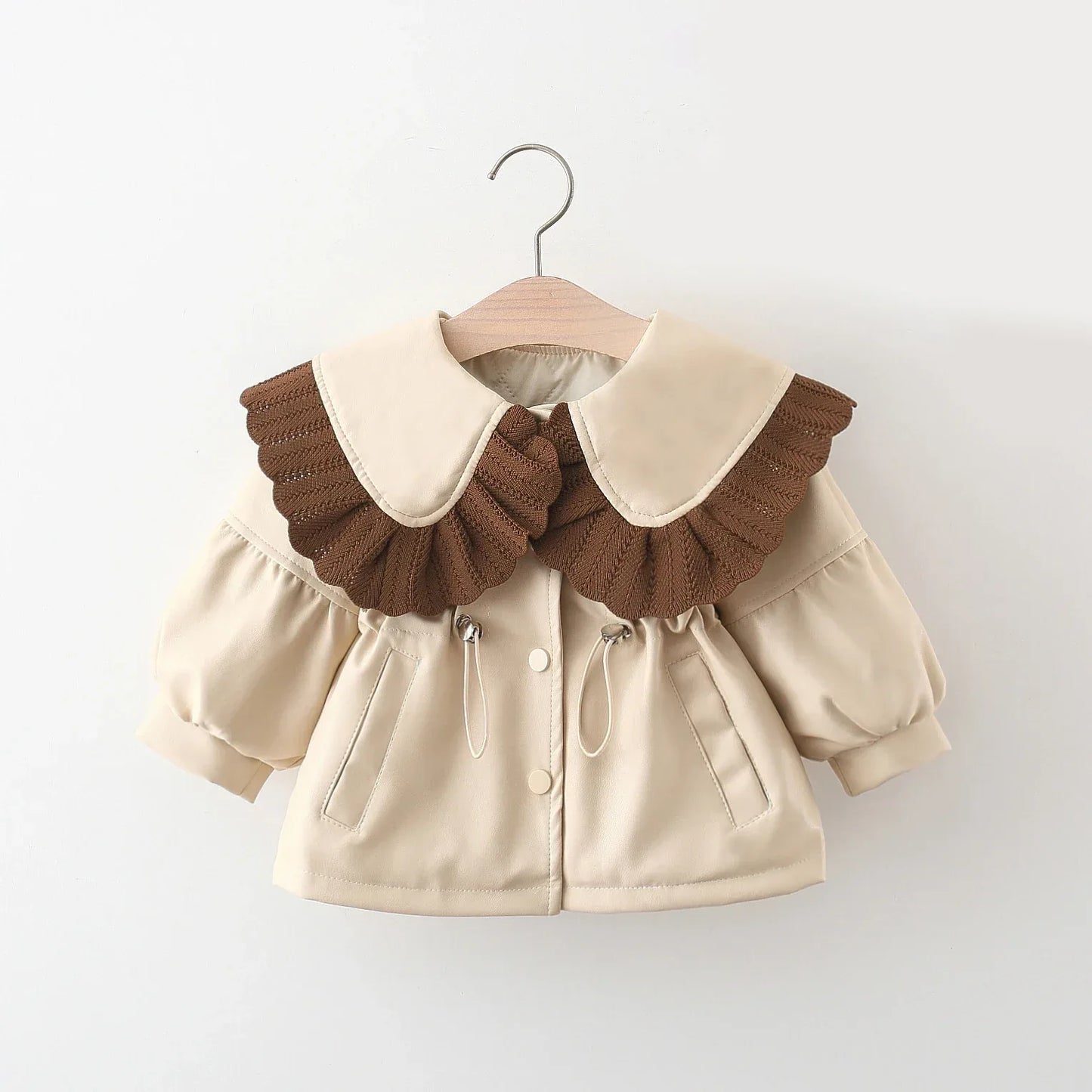 Baby Girl Winter Coat – Korean Style PU Jacket with Doll Collar - LunaKit Baby