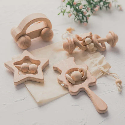 Wooden Baby Rattle Set – Montessori Play for Curious Little Hands - LunaKit Baby