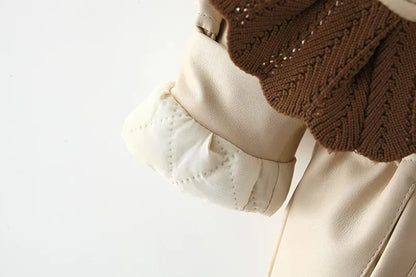 Baby Girl Winter Coat – Korean Style PU Jacket with Doll Collar - LunaKit Baby