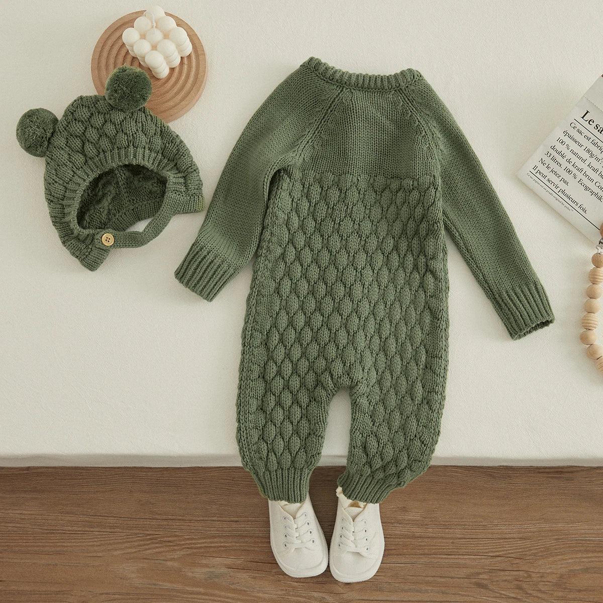 Baby Knit Romper & Bear Hat Set – Cozy Winter Comfort with Charm - LunaKit Baby