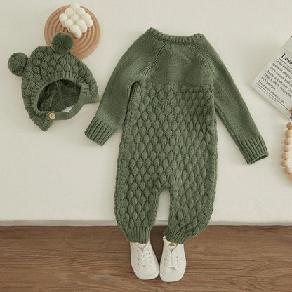Baby Knit Romper & Bear Hat Set – Cozy Winter Comfort with Charm - LunaKit Baby