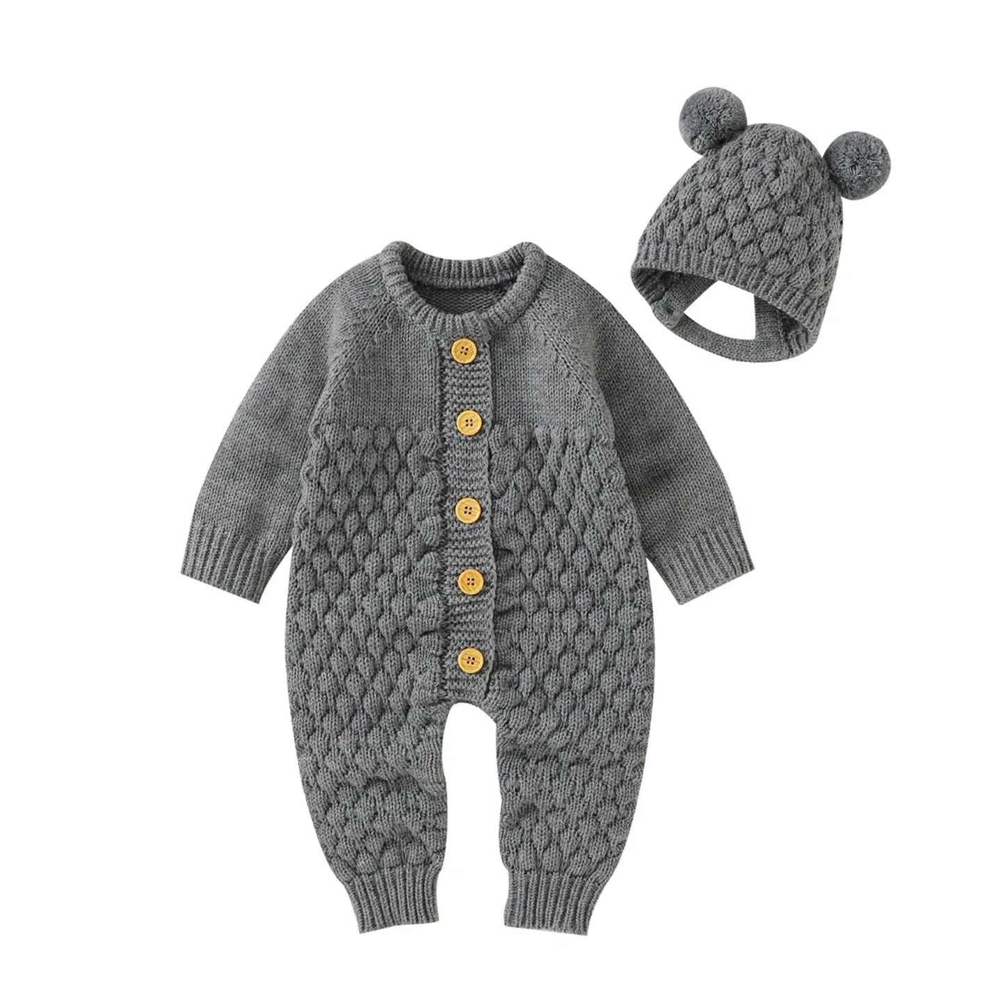 Baby Knit Romper & Bear Hat Set – Cozy Winter Comfort with Charm - LunaKit Baby