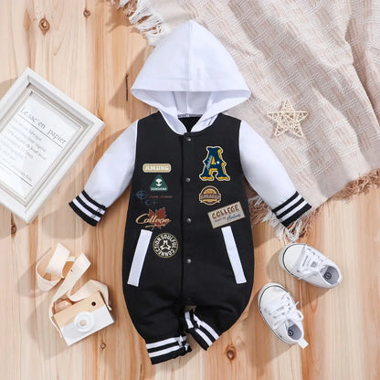 Baby Hooded Romper – Soft Stretch Comfort with Sporty Charm - LunaKit Baby