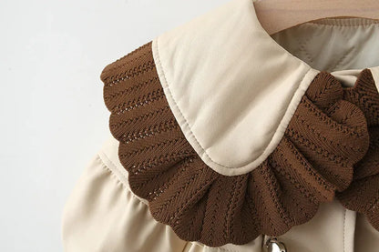 Baby Girl Winter Coat – Korean Style PU Jacket with Doll Collar - LunaKit Baby