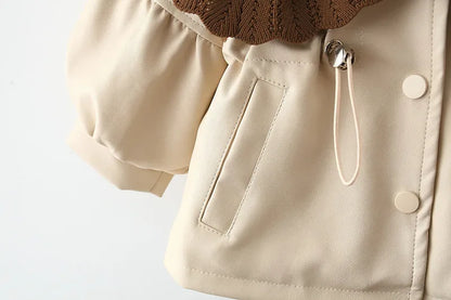 Baby Girl Winter Coat – Korean Style PU Jacket with Doll Collar - LunaKit Baby