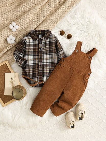 Toddler Plaid Corduroy Outfit Set – Cozy Outdoor Style for Little Ones - LunaKit Baby