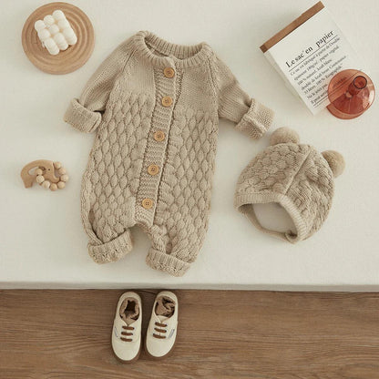 Baby Knit Romper & Bear Hat Set – Cozy Winter Comfort with Charm - LunaKit Baby