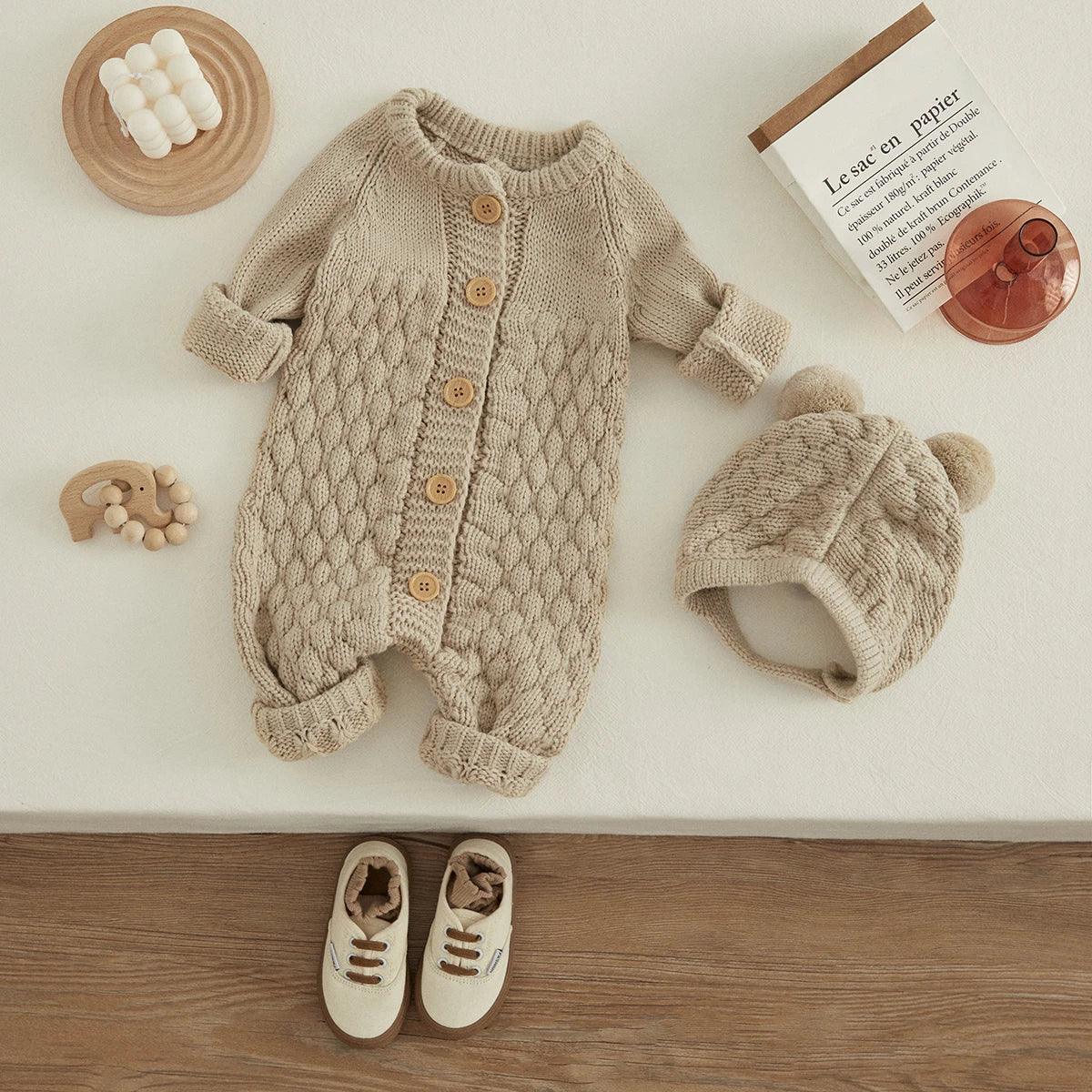 Baby Knit Romper & Bear Hat Set – Cozy Winter Comfort with Charm - LunaKit Baby
