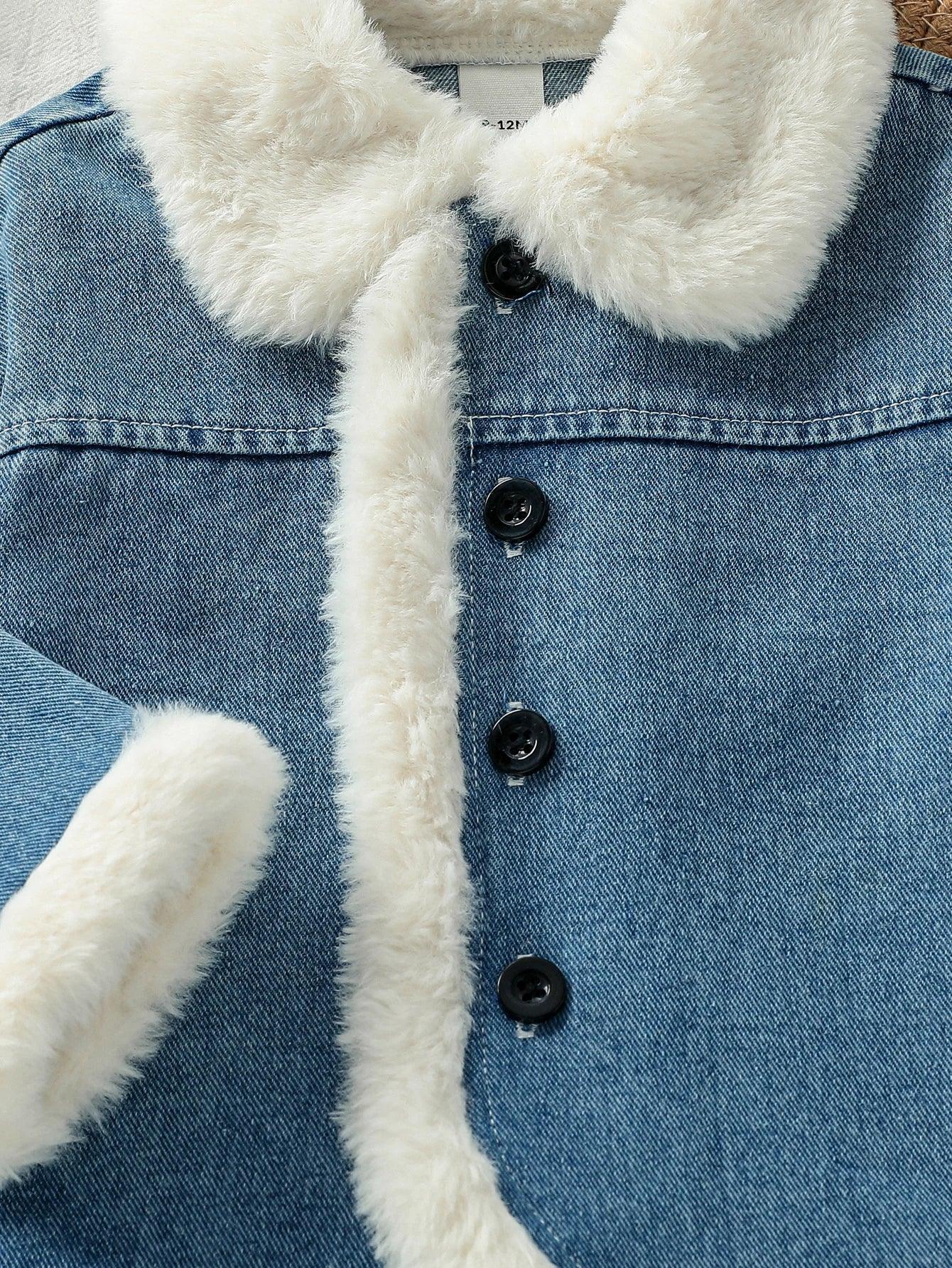 Baby Girl Winter Denim Jacket – Fleece-Lined Warmth with Cool Style - LunaKit Baby