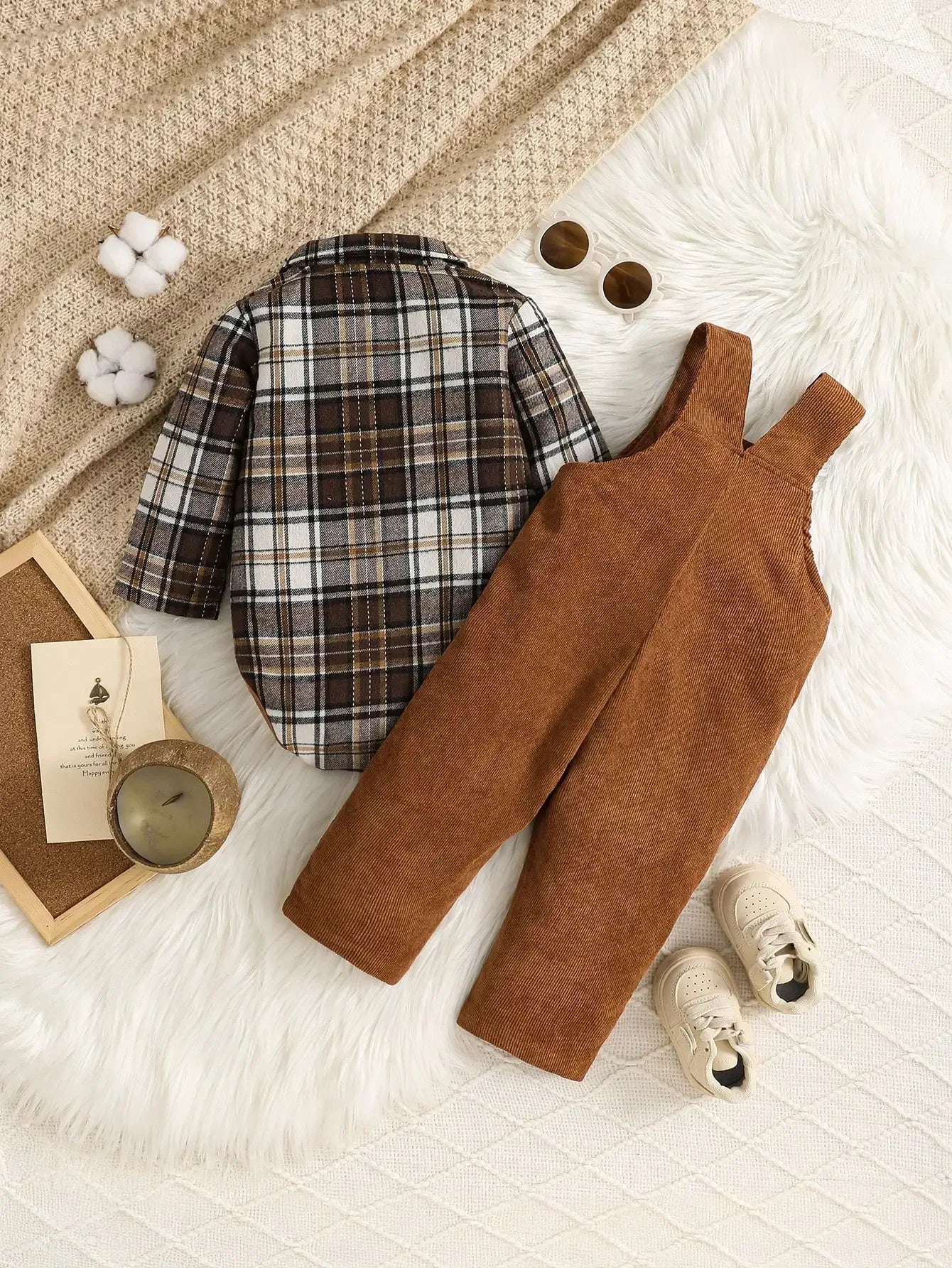 Toddler Plaid Corduroy Outfit Set – Cozy Outdoor Style for Little Ones - LunaKit Baby