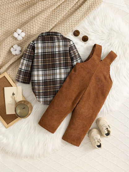 Toddler Plaid Corduroy Outfit Set – Cozy Outdoor Style for Little Ones - LunaKit Baby