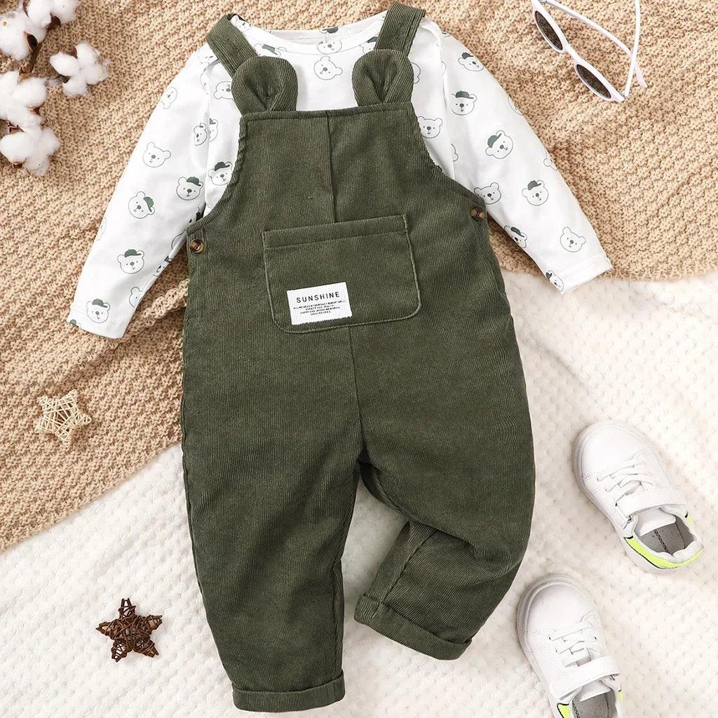 Toddler Bear Bodysuit & Overall Set – Cozy Autumn Style - LunaKit Baby