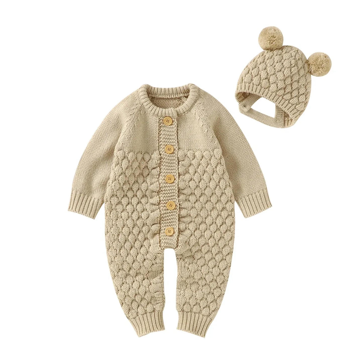 Baby Knit Romper & Bear Hat Set – Cozy Winter Comfort with Charm - LunaKit Baby
