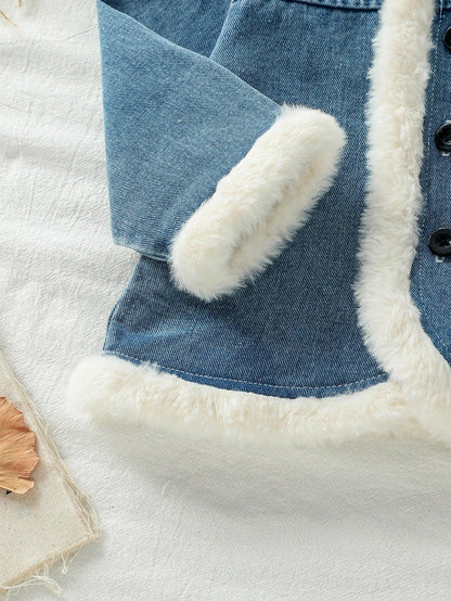 Baby Girl Winter Denim Jacket – Fleece-Lined Warmth with Cool Style - LunaKit Baby