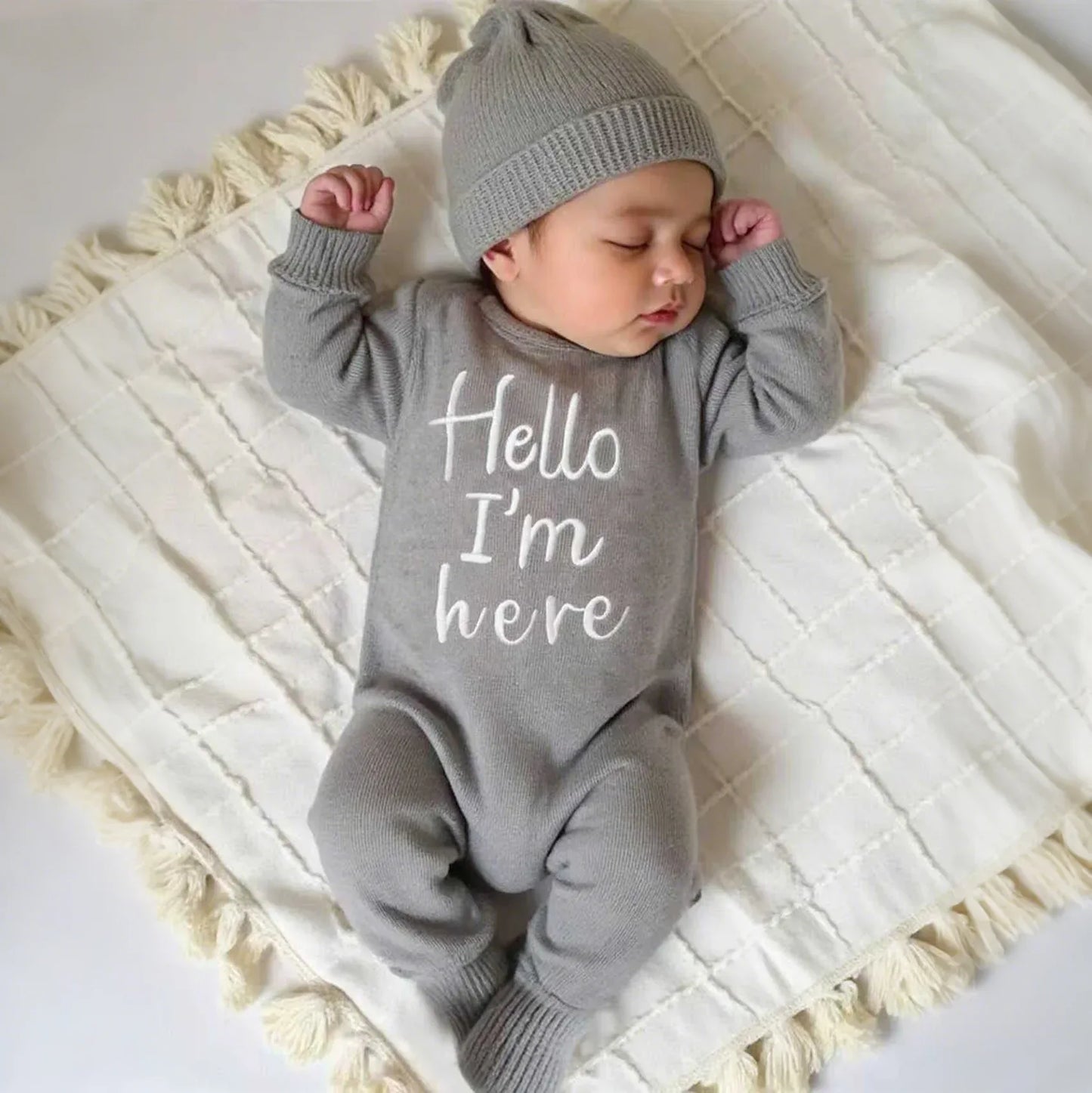 Newborn Hello Knit Jumpsuit – Sweet First Moments to Remember - LunaKit Baby