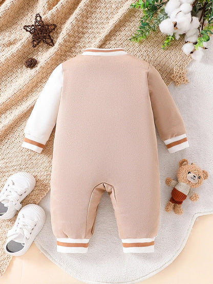 Baby Boy Suede Letter Jumpsuit – Cozy Winter Style with Personality - LunaKit Baby