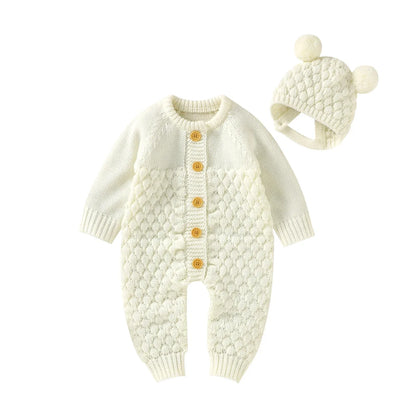 Baby Knit Romper & Bear Hat Set – Cozy Winter Comfort with Charm - LunaKit Baby