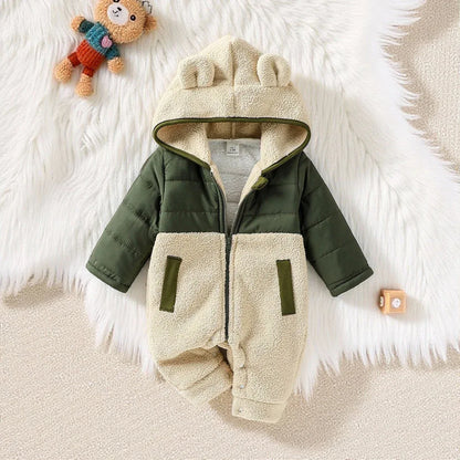 Baby Fleece Hooded Romper – Cozy Bear Warmth for Winter Days - LunaKit Baby