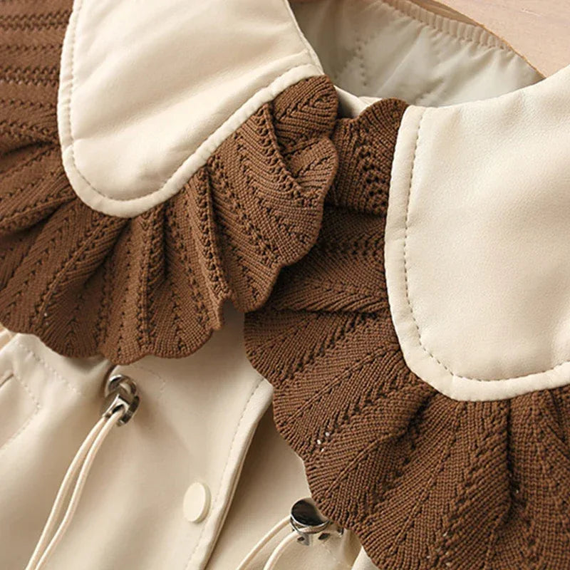 Baby Girl Winter Coat – Korean Style PU Jacket with Doll Collar - LunaKit Baby