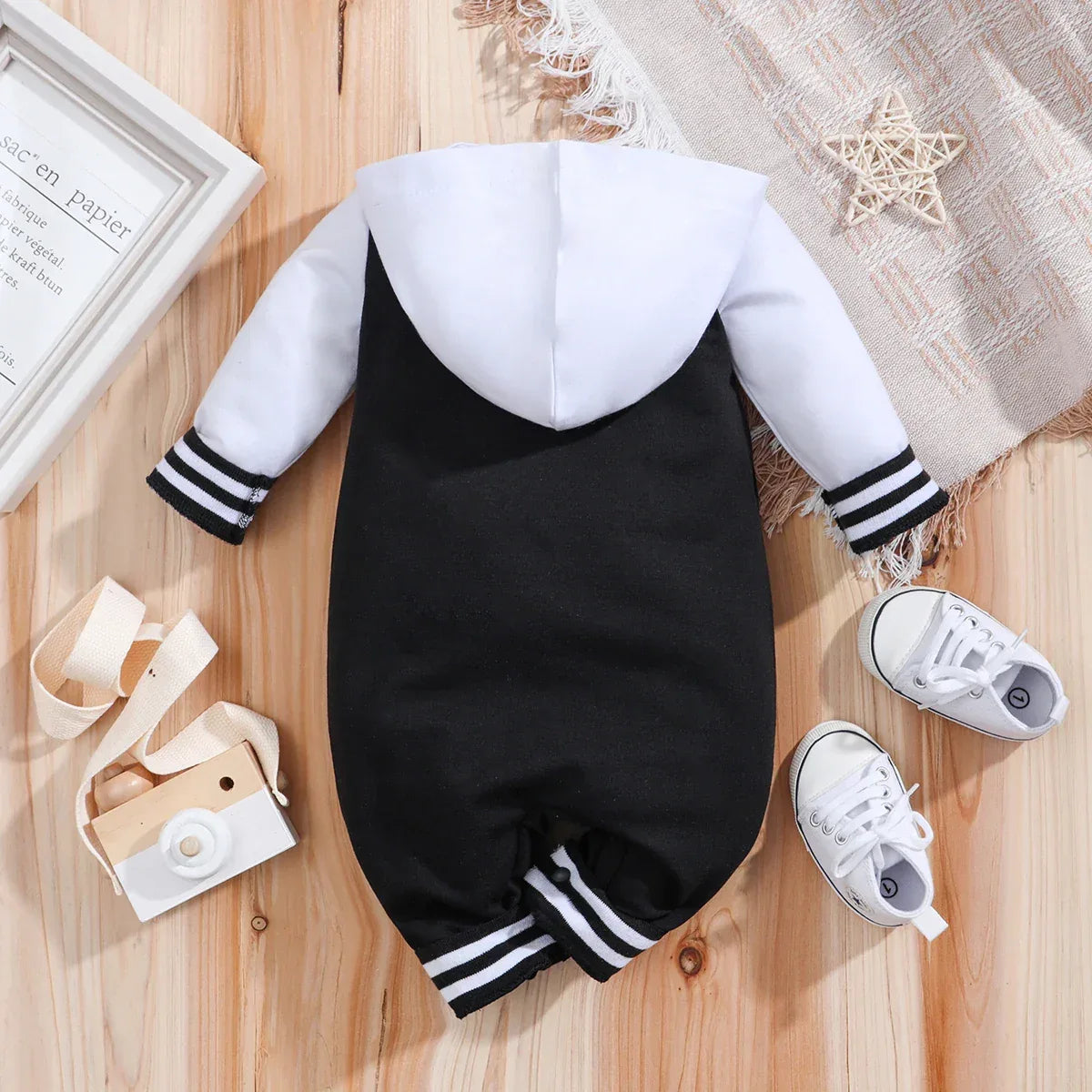 Baby Hooded Romper – Soft Stretch Comfort with Sporty Charm - LunaKit Baby