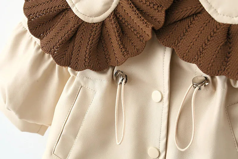 Baby Girl Winter Coat – Korean Style PU Jacket with Doll Collar - LunaKit Baby