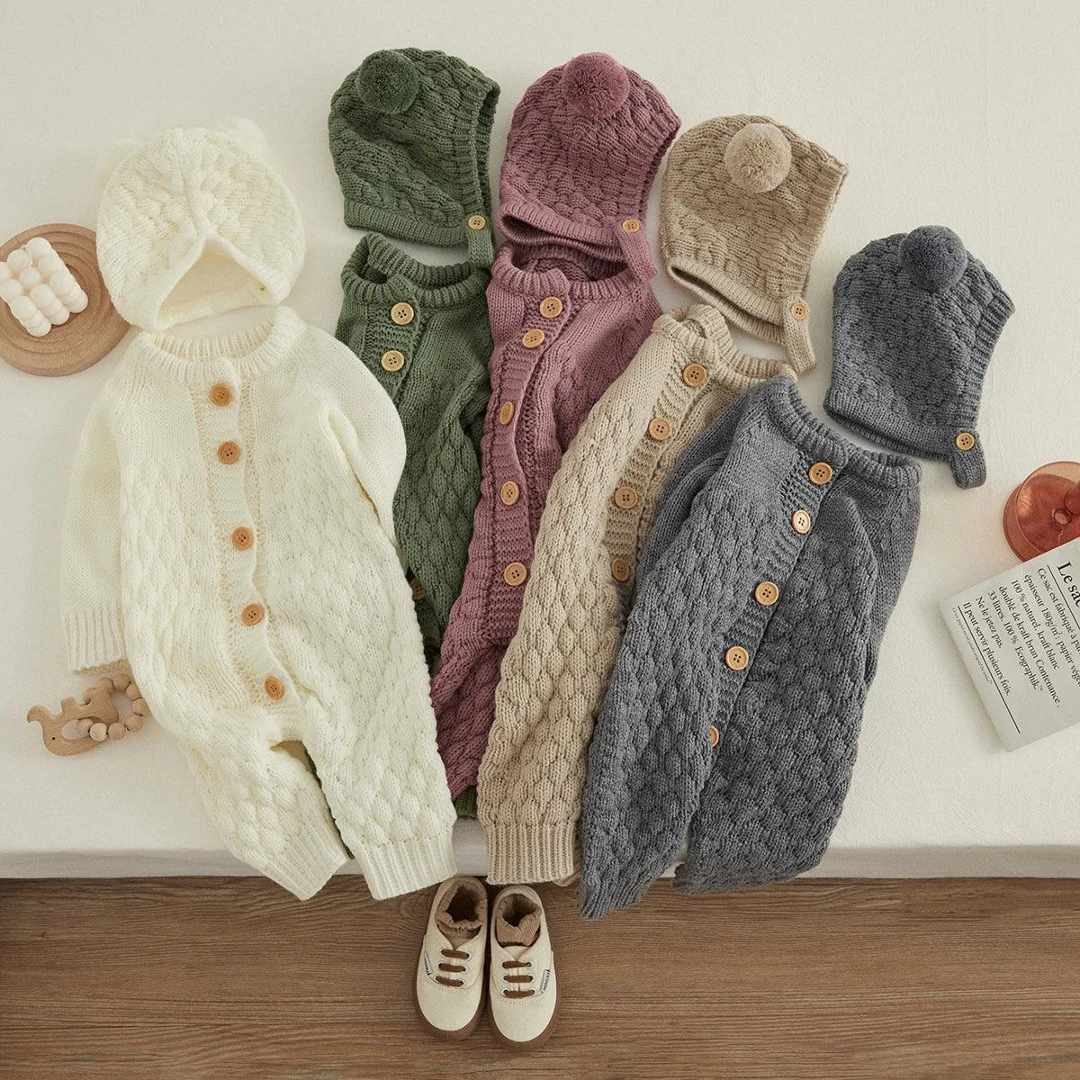 Baby Knit Romper & Bear Hat Set – Cozy Winter Comfort with Charm - LunaKit Baby