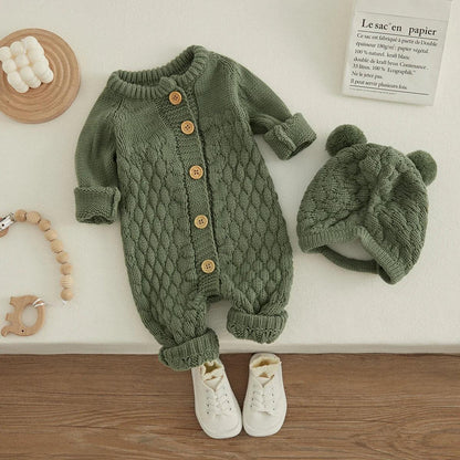 Baby Knit Romper & Bear Hat Set – Cozy Winter Comfort with Charm - LunaKit Baby