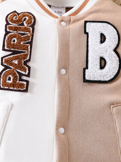 Baby Boy Suede Letter Jumpsuit – Cozy Winter Style with Personality - LunaKit Baby