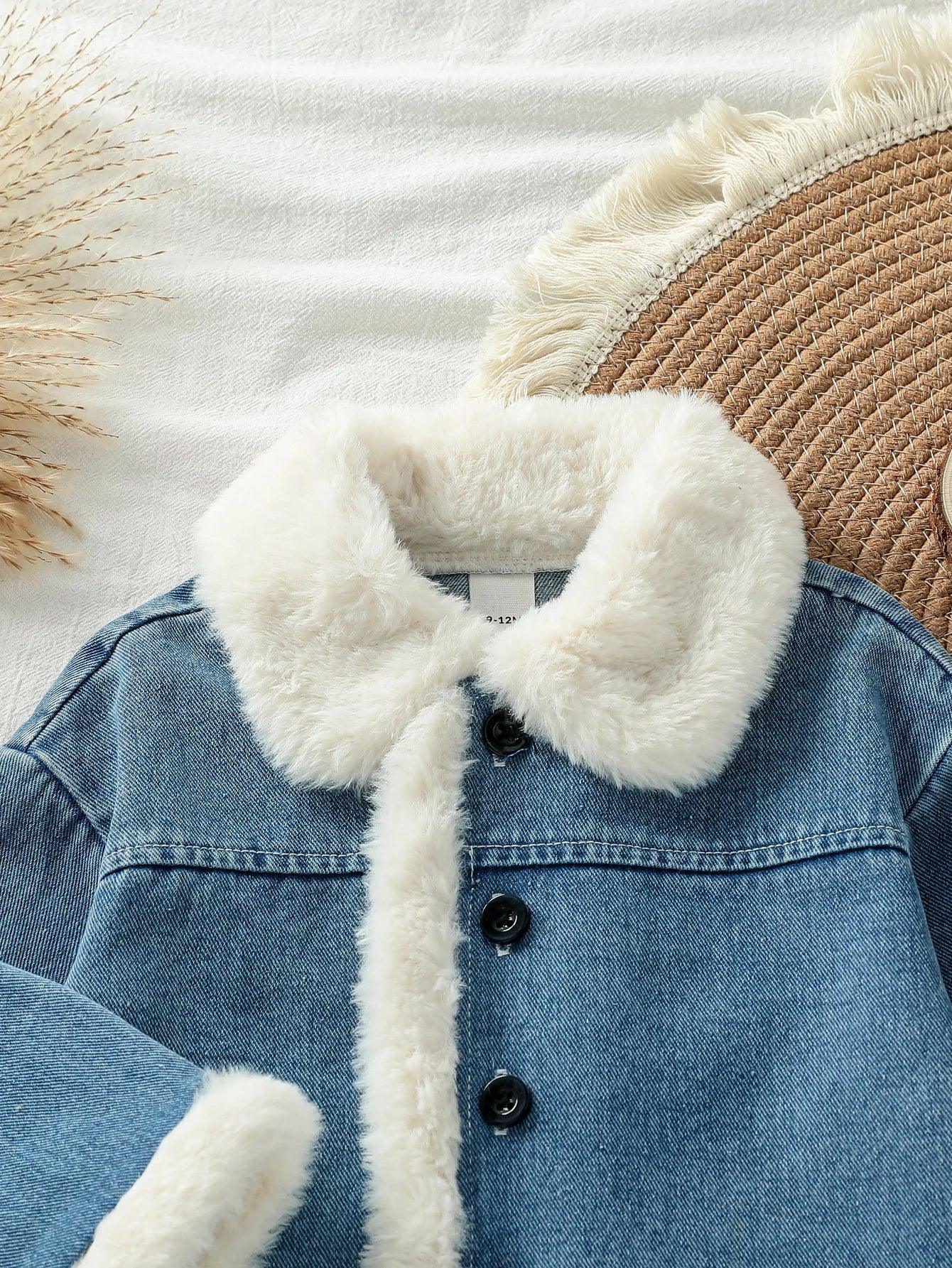 Baby Girl Winter Denim Jacket – Fleece-Lined Warmth with Cool Style - LunaKit Baby