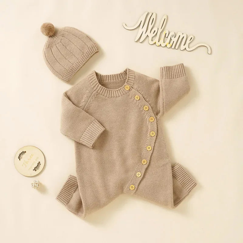 Baby Knit Jumpsuit & Hat Set – Cozy Warmth for Little Ones - LunaKit Baby