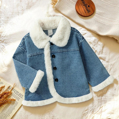 Baby Girl Winter Denim Jacket – Fleece-Lined Warmth with Cool Style - LunaKit Baby