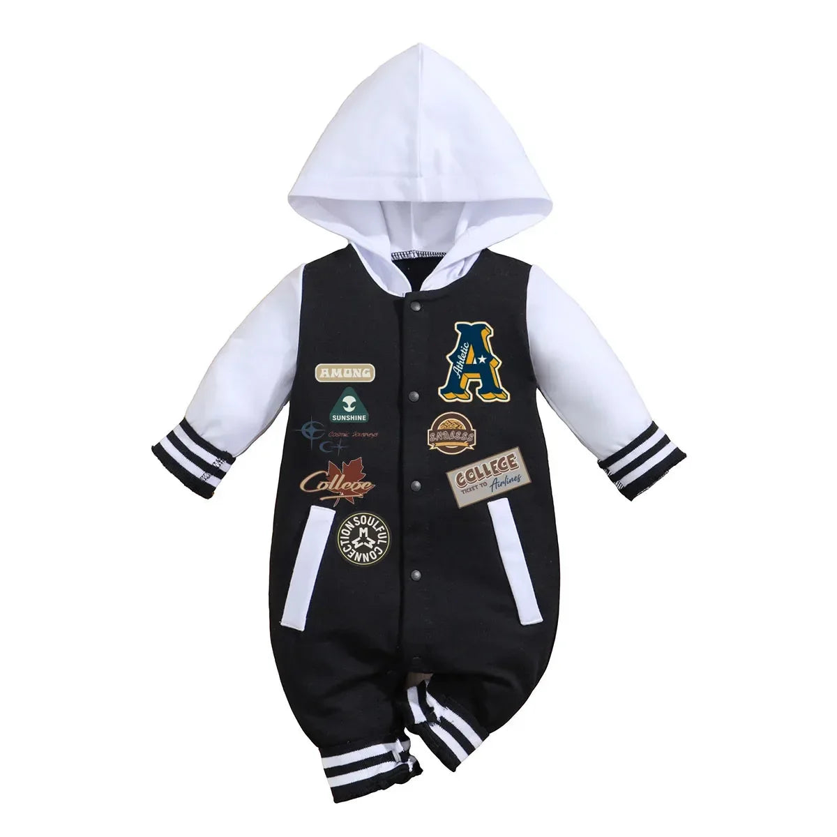 Baby Hooded Romper – Soft Stretch Comfort with Sporty Charm - LunaKit Baby