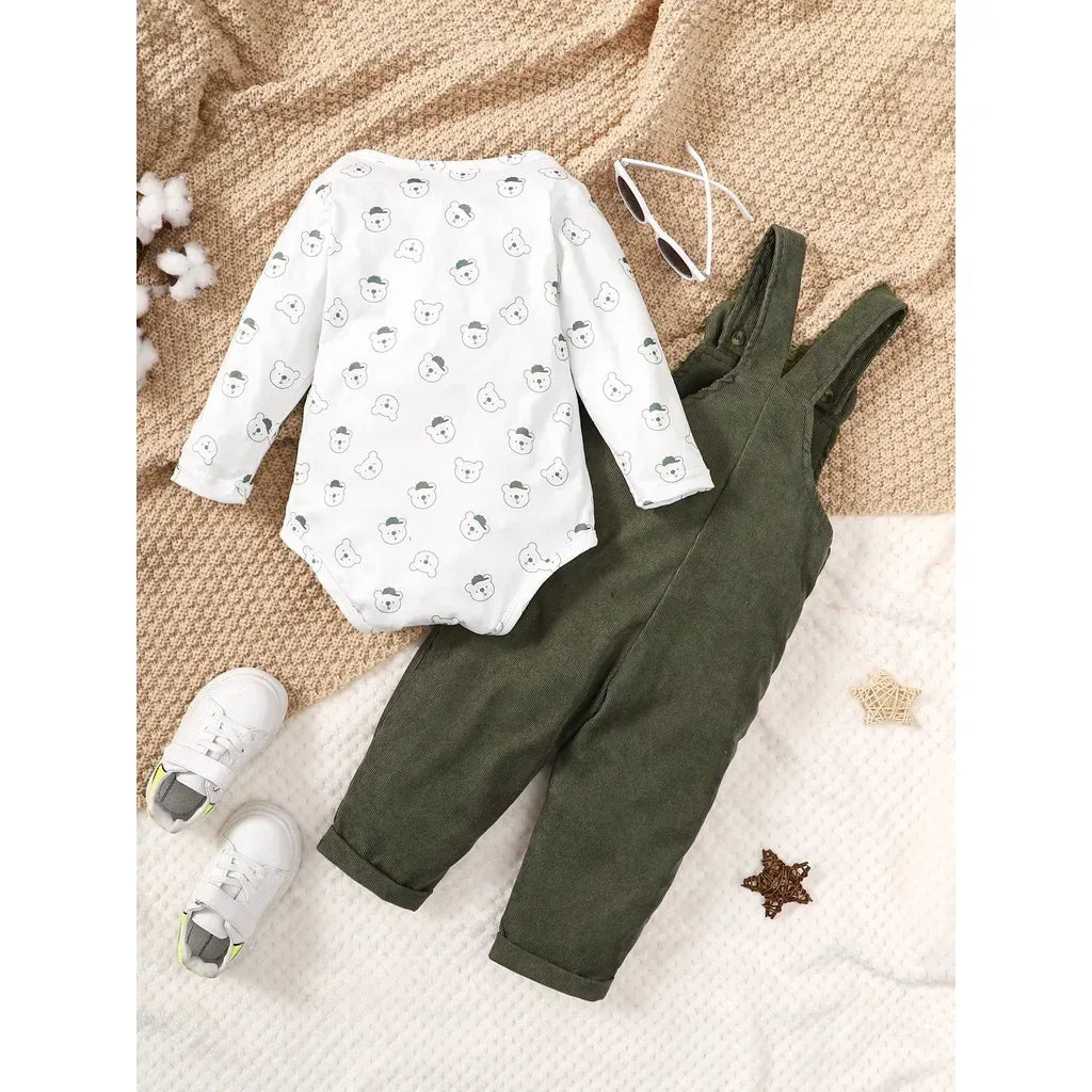 Toddler Bear Bodysuit & Overall Set – Cozy Autumn Style - LunaKit Baby