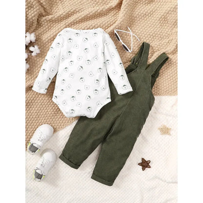 Toddler Bear Bodysuit & Overall Set – Cozy Autumn Style - LunaKit Baby