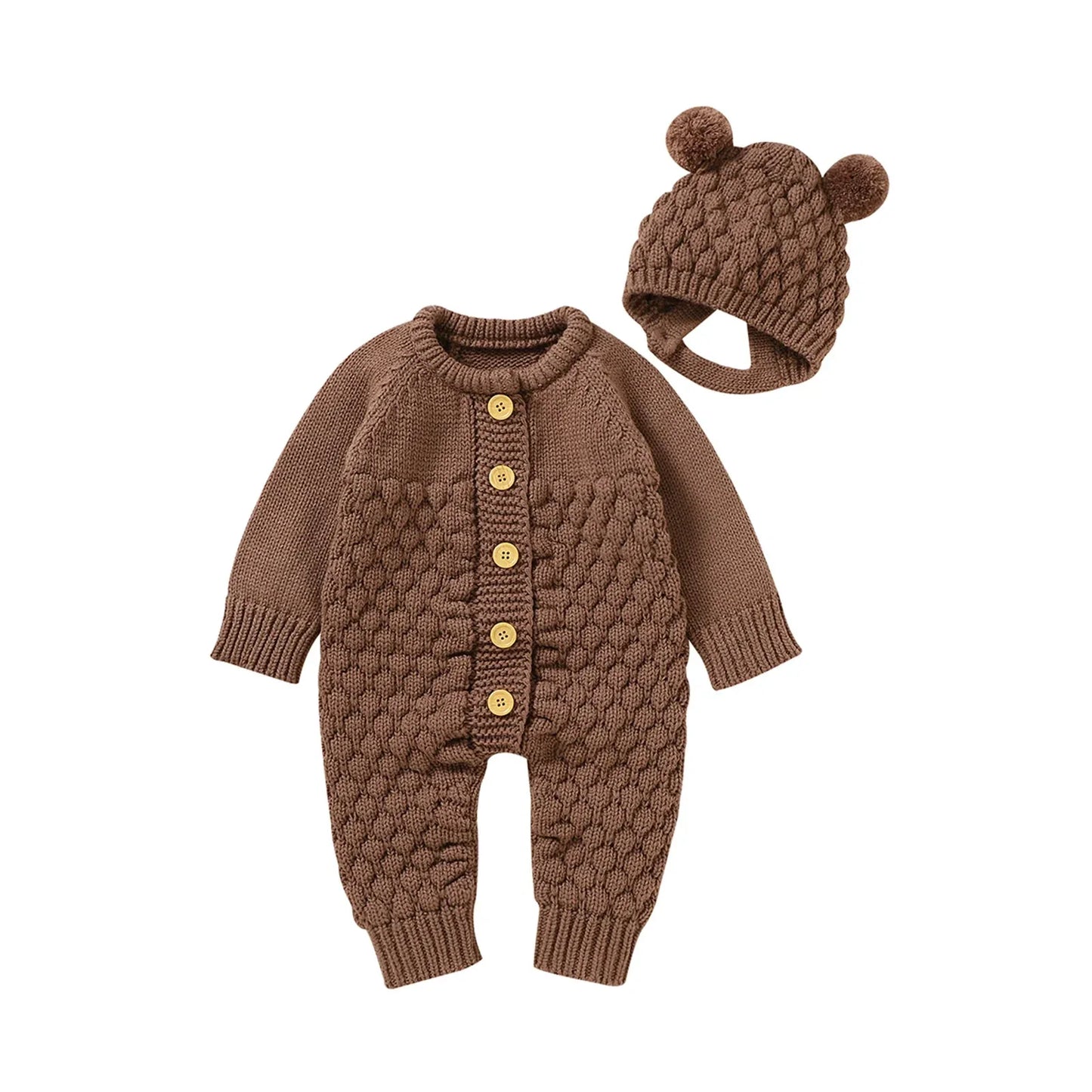 Baby Knit Romper & Bear Hat Set – Cozy Winter Comfort with Charm - LunaKit Baby