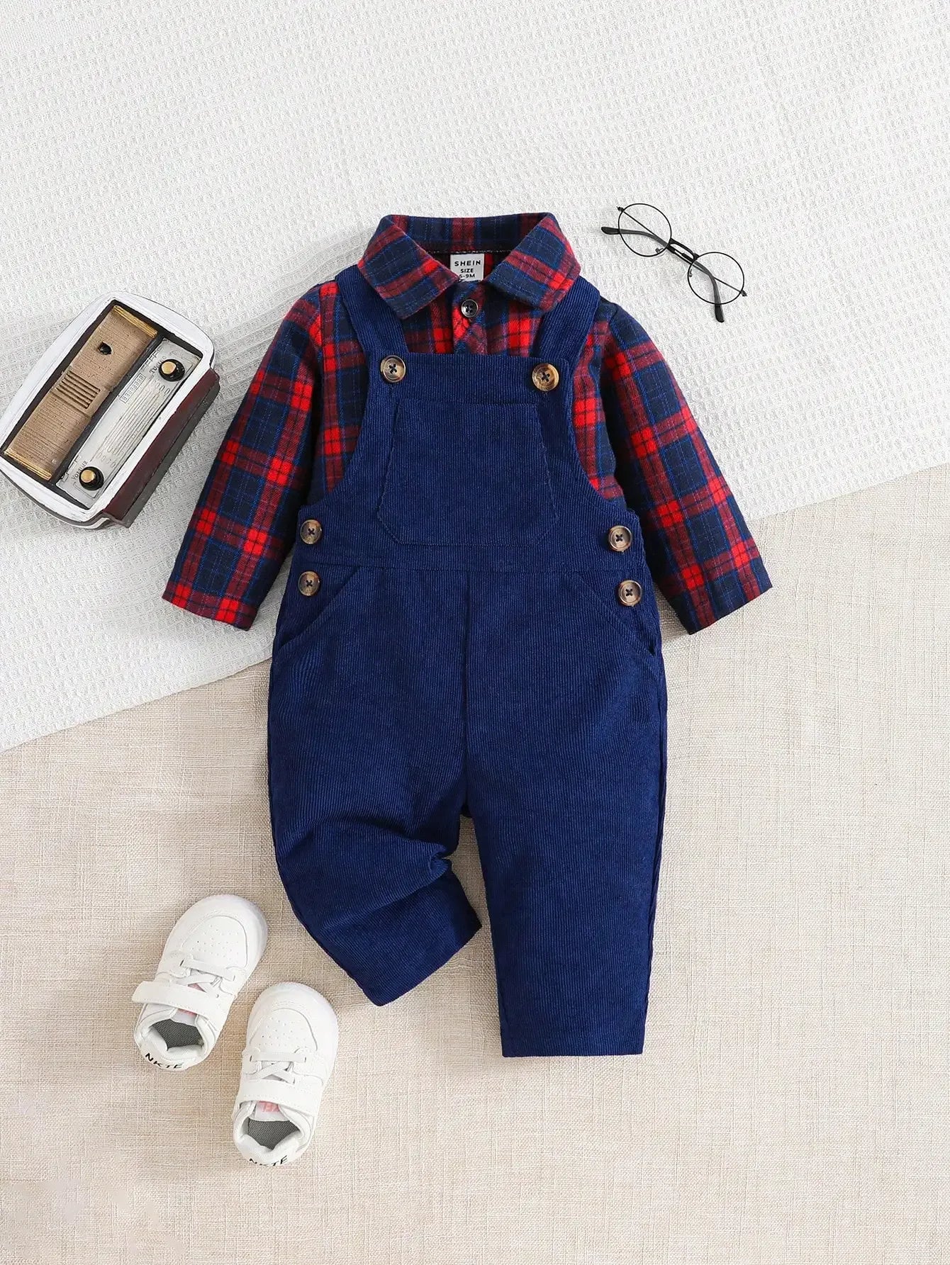 Toddler Plaid Corduroy Outfit Set – Cozy Outdoor Style for Little Ones - LunaKit Baby