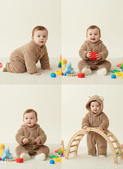 Baby Animal Fleece Romper – Cozy Cuddles for Playful Little Days - LunaKit Baby