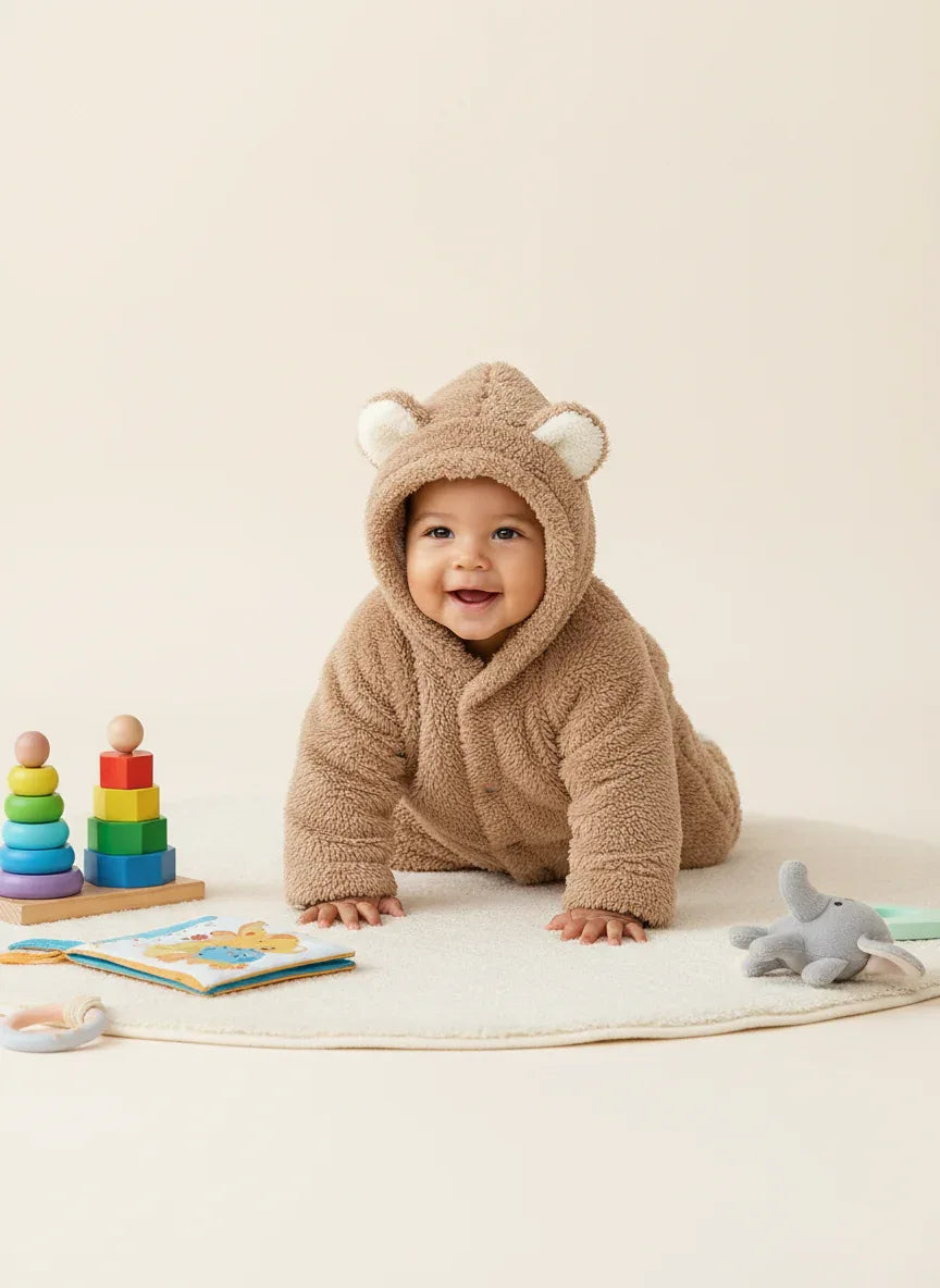 Baby Animal Fleece Romper – Cozy Cuddles for Playful Little Days - LunaKit Baby