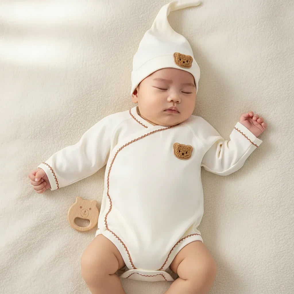 Baby Bear Romper & Beanie Set – Korean Style Comfort for Little Ones - LunaKit Baby