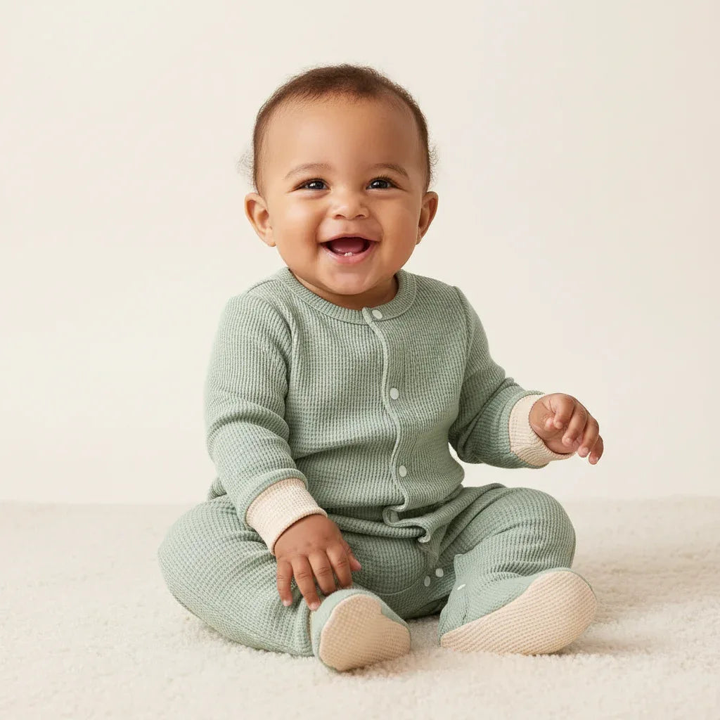 Newborn Waffle Jumpsuit – Classic Comfort for Little Gentlemen - LunaKit Baby