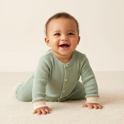 Newborn Waffle Jumpsuit – Classic Comfort for Little Gentlemen - LunaKit Baby