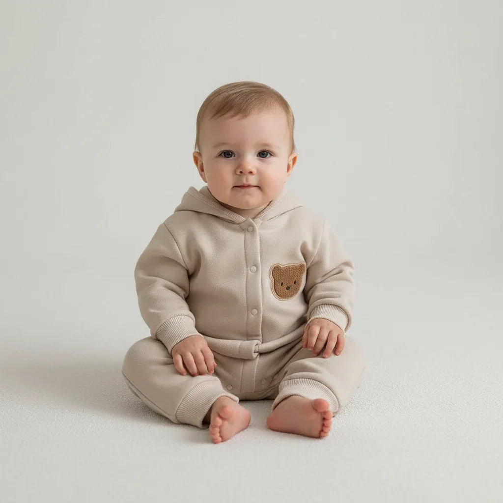 Baby Bear Hooded Winter Jumpsuit – Cozy Warmth for Little Cubs - LunaKit Baby