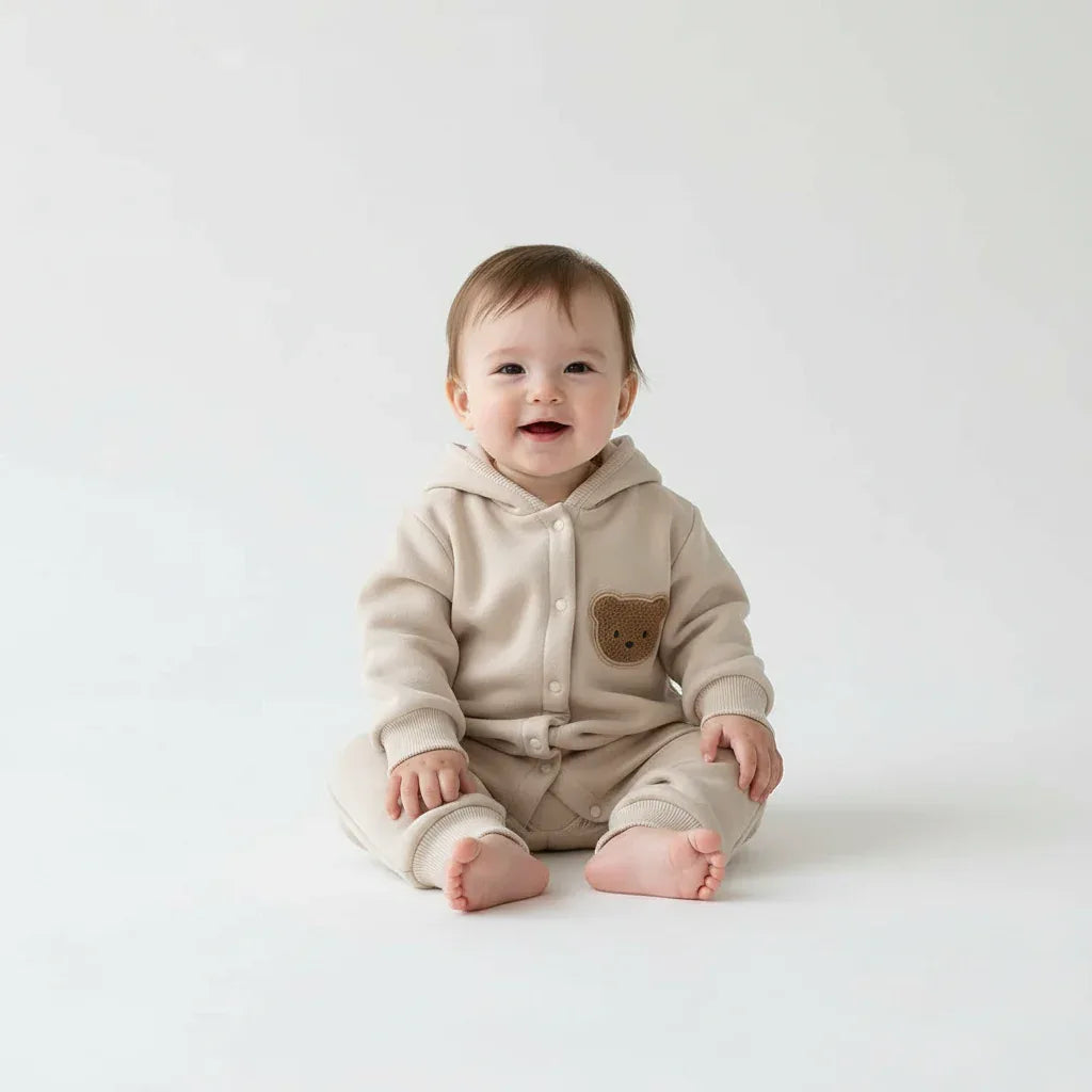 Baby Bear Hooded Winter Jumpsuit – Cozy Warmth for Little Cubs - LunaKit Baby