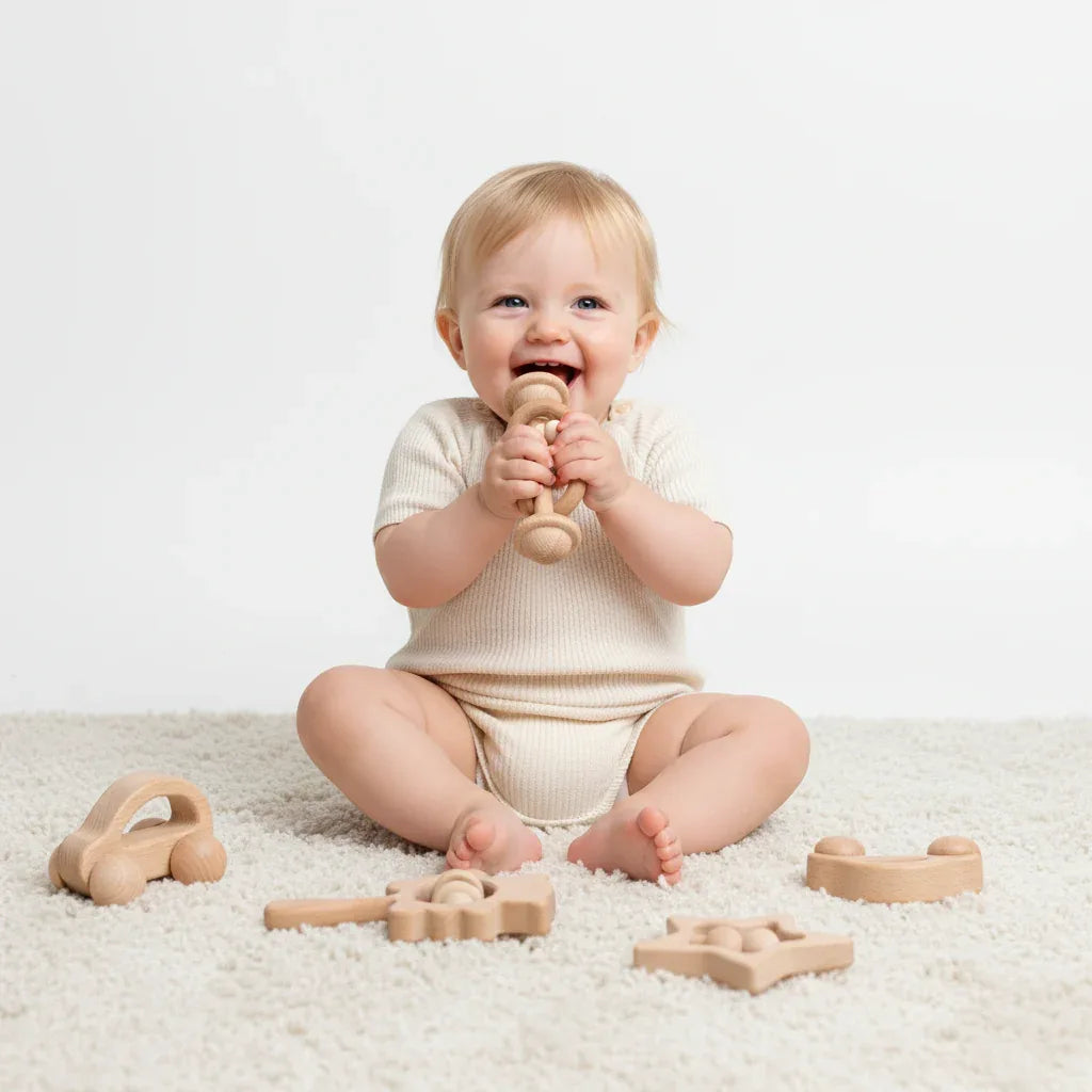 Wooden Baby Rattle Set – Montessori Play for Curious Little Hands - LunaKit Baby