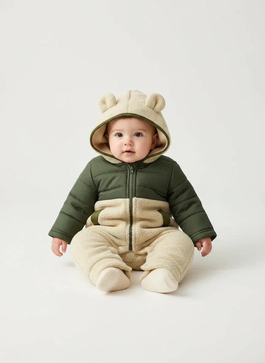 Baby Fleece Hooded Romper – Cozy Bear Warmth for Winter Days - LunaKit Baby