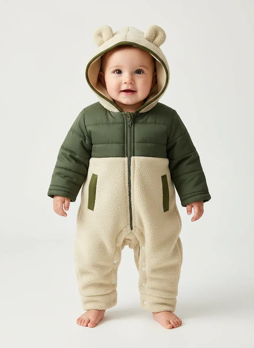 Baby Fleece Hooded Romper – Cozy Bear Warmth for Winter Days - LunaKit Baby