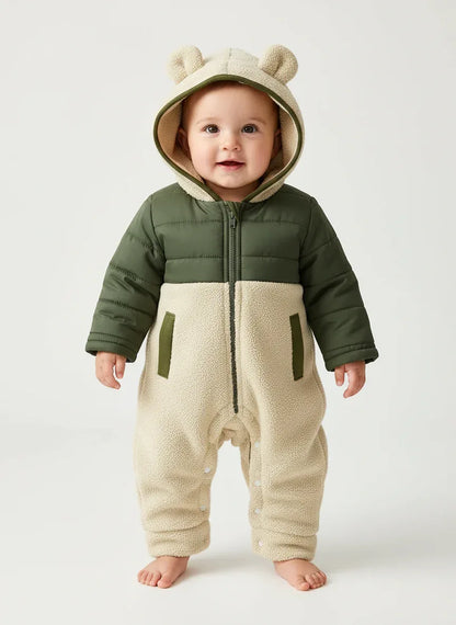 Baby Fleece Hooded Romper – Cozy Bear Warmth for Winter Days - LunaKit Baby