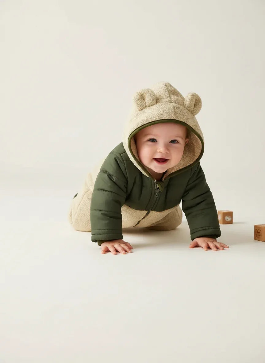 Baby Fleece Hooded Romper – Cozy Bear Warmth for Winter Days - LunaKit Baby