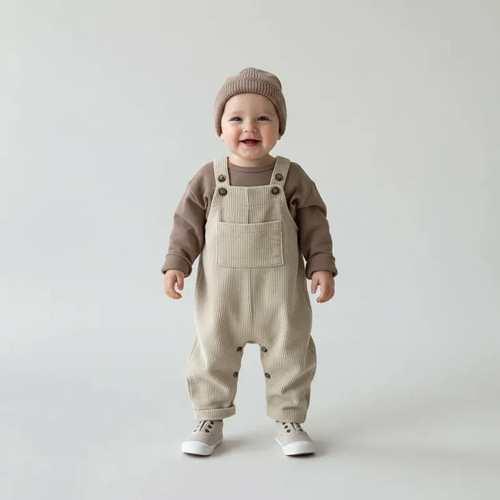 Baby Corduroy Suspender Romper – Vintage Charm for Little Days - LunaKit Baby