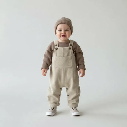Baby Corduroy Suspender Romper – Vintage Charm for Little Days - LunaKit Baby